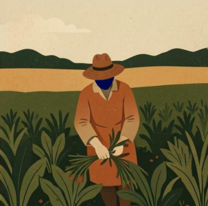 Man picking crops in field